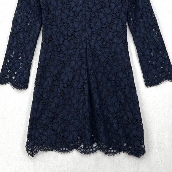 SANDRO Rina Long Sleeve Lace Dress Womens Large Navy Blue Black Sheath Mini - Picture 9 of 16